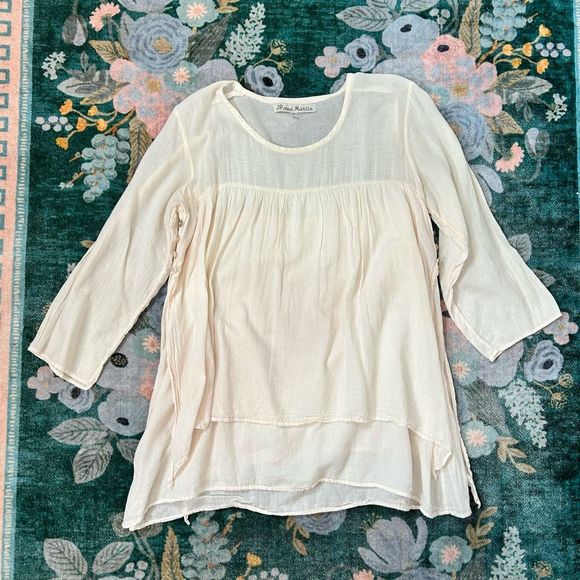 JP and Mattie Cream Boho Peasant blouse Cotton Shell Buttons Layered Tunic - Picture 11 of 15